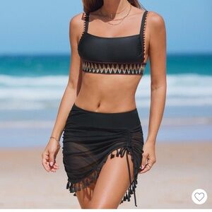 Cupshe black ruched swim skirt bottom. Size small. New never worn. NWT.
